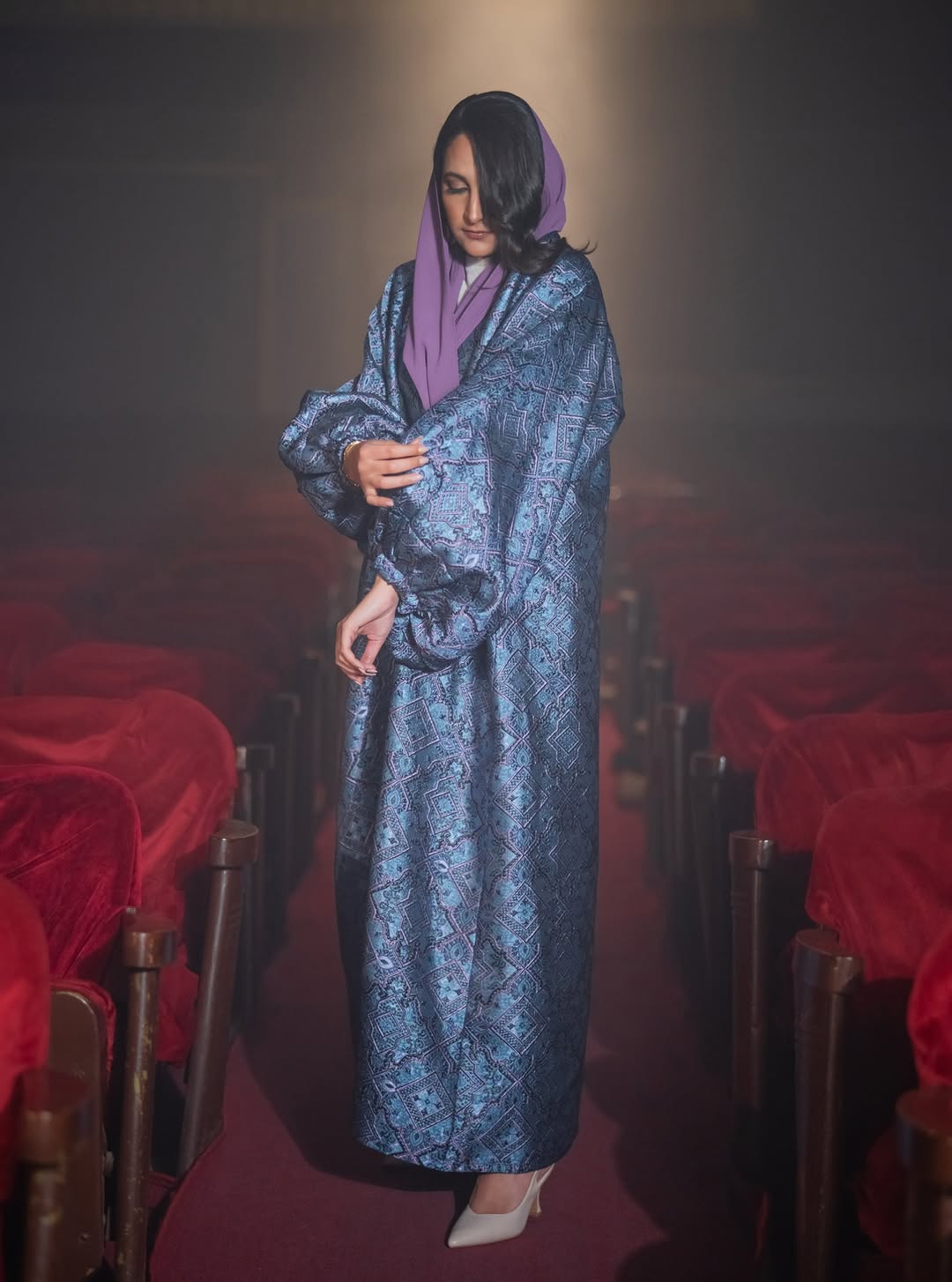 Blue Brocade Kimono from back view