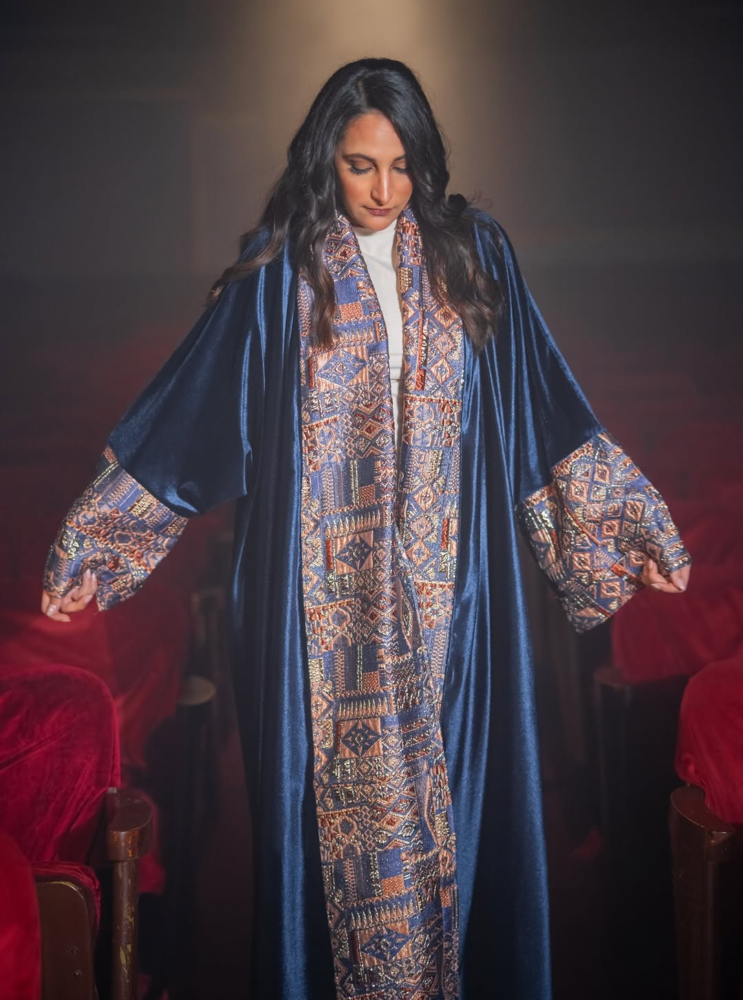 Brocade Velvet Abaya in navy