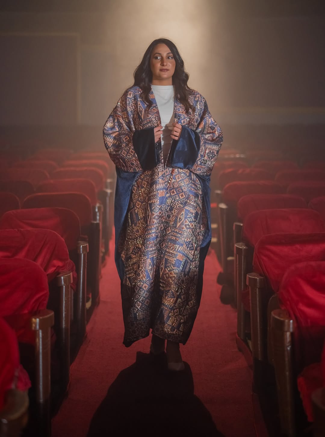 Jacquard brocade kimono in theatre setting